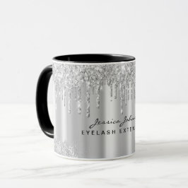 Taza personalizada con gotas de brillo gris platea