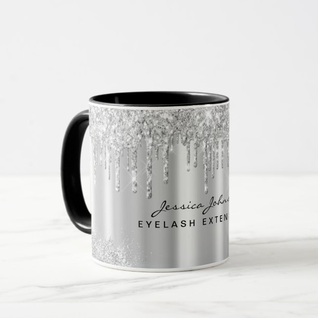 Taza personalizada con gotas de brillo gris platea (Anverso izquierdo)