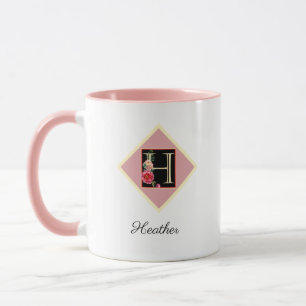 Taza personalizada con iniciales vintage de rosas 
