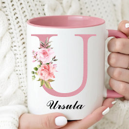 Taza Personalizada con Monograma de Rosa Rosa para