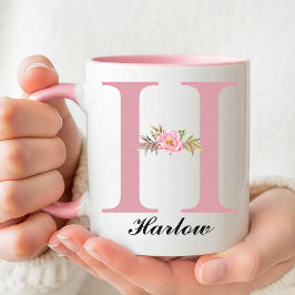 Taza Personalizada con Monograma Floral Rosa Regal