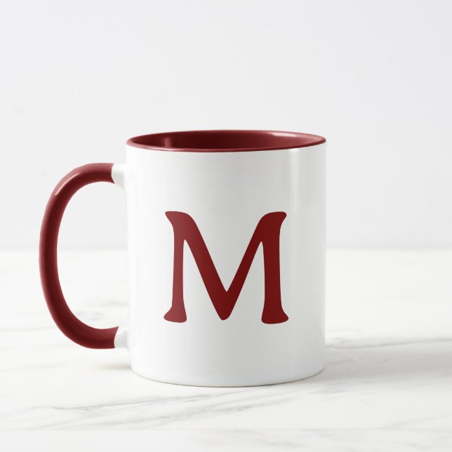 Taza personalizada con monograma moderna granate y (Izquierda)
