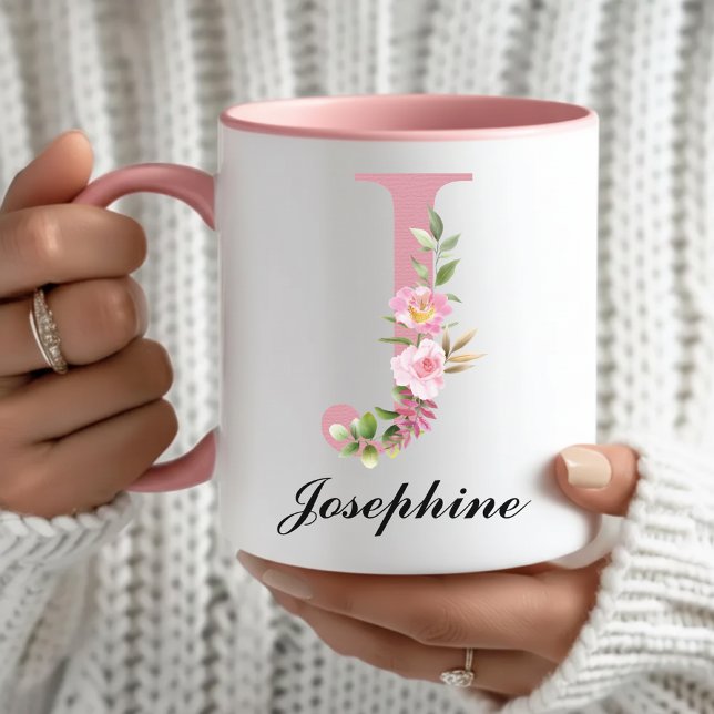 Taza personalizada con monograma rosa, regalo para (Personalized Wildflowers Mug Graduation Gift for Her, Pink Initial Name Mug Thank You Gift for Her)