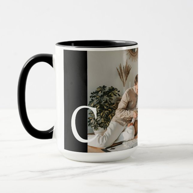 Taza personalizada con monograma y foto familiar (Izquierda)
