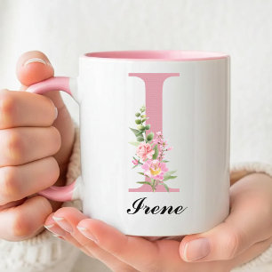 Taza Personalizada con Nombre y Floral Rosa Regalo