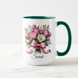 Taza Personalizada con Nombre y Tulipanes Florales