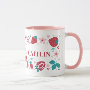 Taza personalizada con patrón de fresa y nombre – 