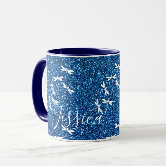 Taza personalizada con purpurina y libélulas (Anverso izquierdo)