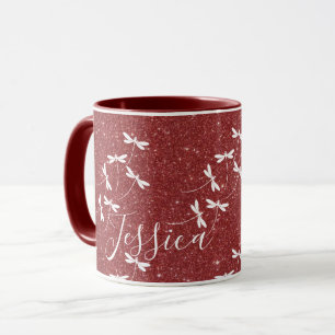 Taza personalizada con purpurina y libélulas