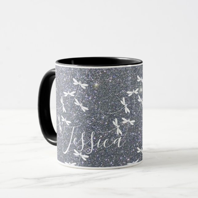 Taza personalizada con purpurina y libélulas (Anverso izquierdo)