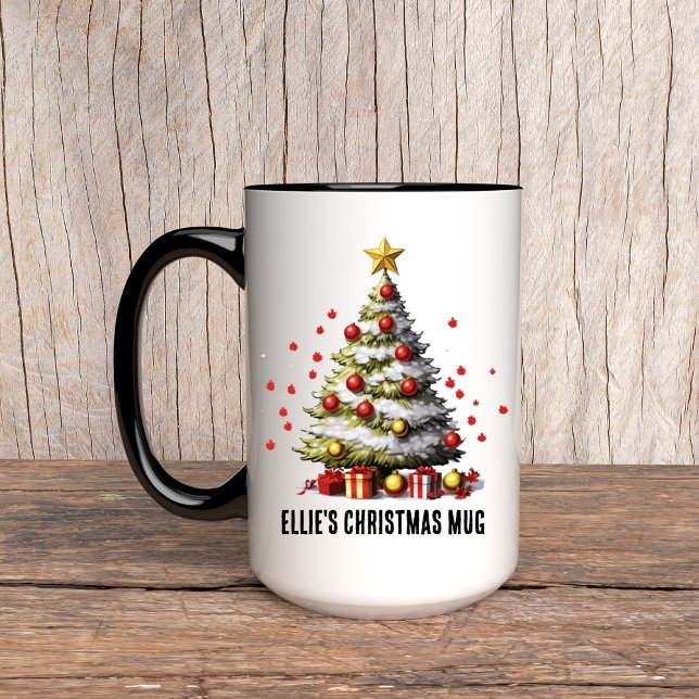 Taza personalizada de árbol de Navidad para mujere (Christmas tree mug, custom name mug, custom Christmas mug, holiday mug for her, Christmas gift)