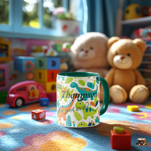 Taza personalizada de aventura de dinosaurio Kawai