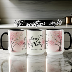 Taza personalizada de cumpleaños feliz rosa para e