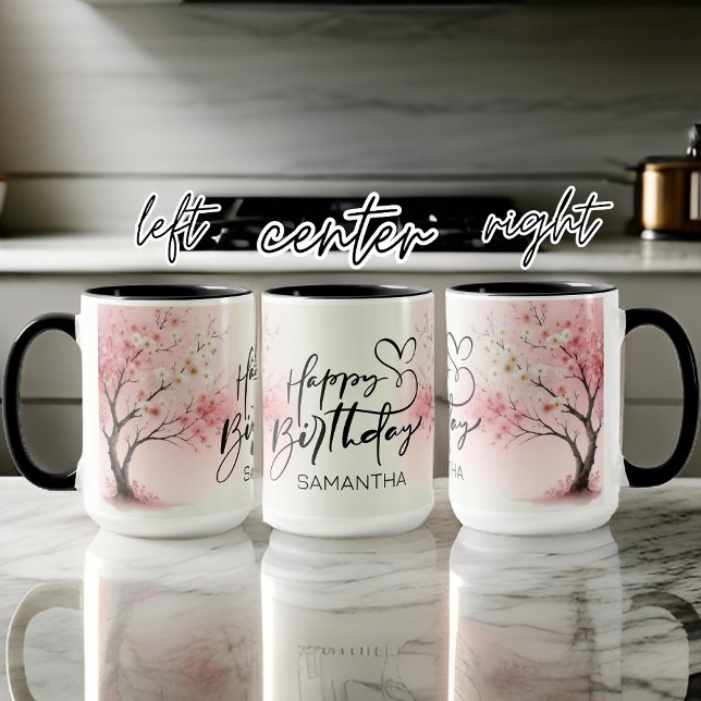 Taza personalizada de cumpleaños feliz rosa para e (happy birthday mug for her, women, girl, mom, birthday gift for women, birthday present for her)