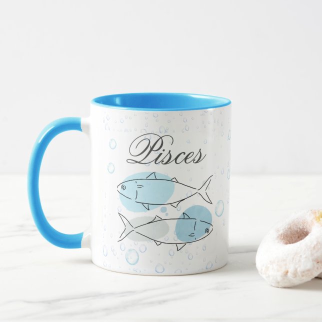 Taza personalizada de esencia acuática de Piscis (Con donut)
