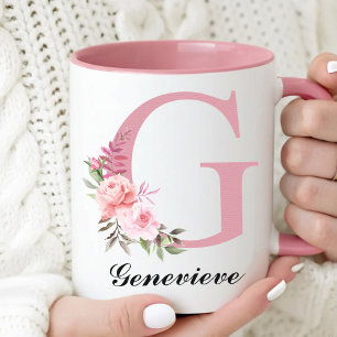 Taza personalizada de flores silvestres rosadas re