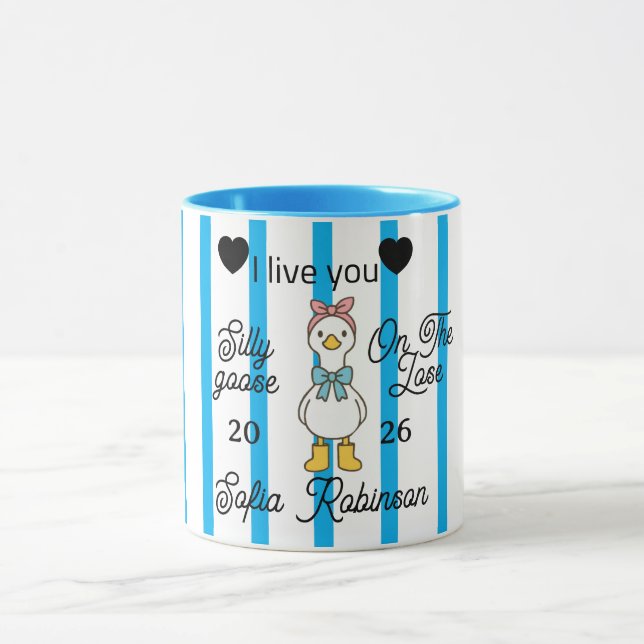 Taza Personalizada de Ganso Tonto con Raya Rosa (Centro)