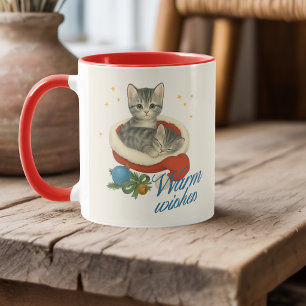 Taza personalizada de gatito de Navidad vintage