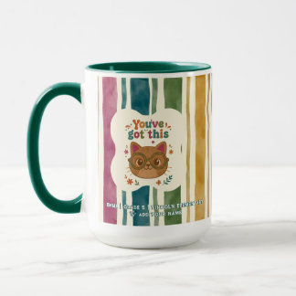 Taza personalizada de gato a rayas retro para el r