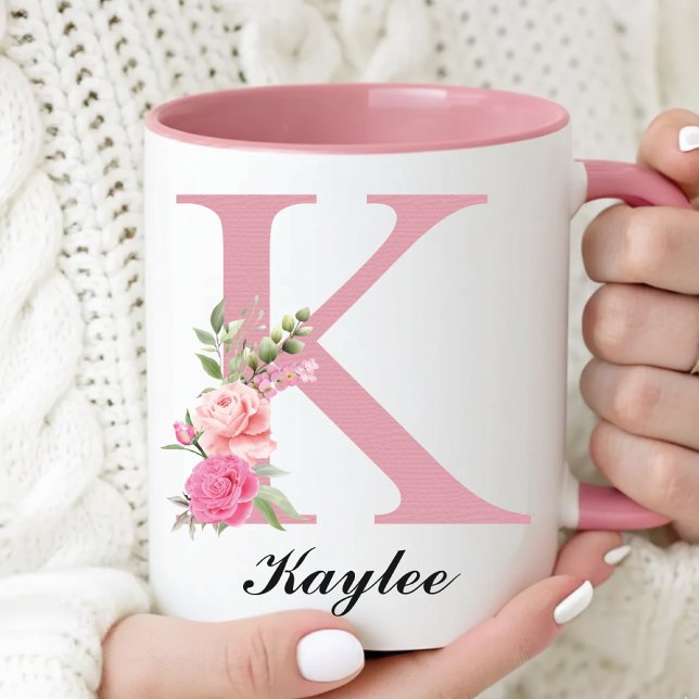 Taza Personalizada de Graduación de Flores Silvest (Floral Monogram Mug New Mom Gift for Her, Personalized Pink Floral Mug Bridesmaid Proposal Gift)