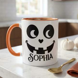 Taza personalizada de Halloween con cara de calaba