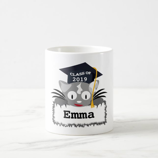 Taza personalizada del gatito de la graduación (Centro)
