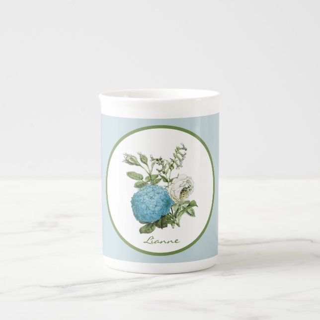 Taza personalizada floral azul de la porcelana de (Frente)