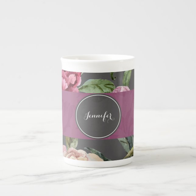 Taza personalizada floral bohemia de la porcelana (Frente)