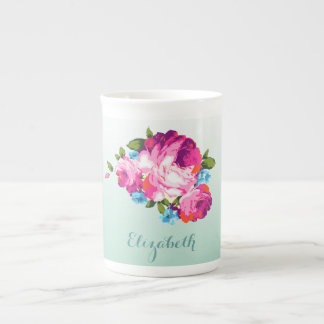 Taza personalizada floral de la porcelana de hueso