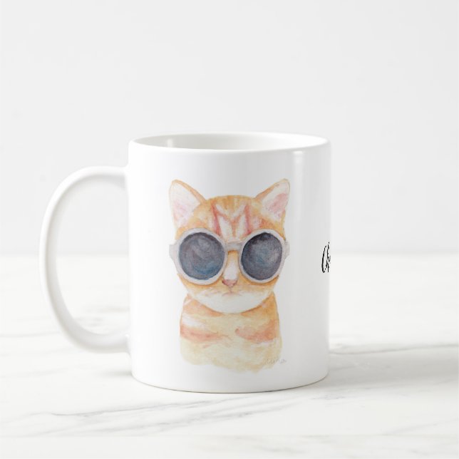 Taza personalizada gato divertido lindo conocido (Izquierda)