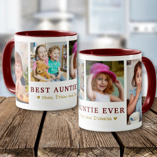 Taza Personalizada Mejor Tía del Mundo 4 Fotos Granate 