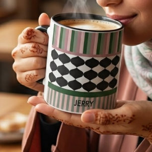Taza Personalizada Moderno Geométrico Verde Salvia