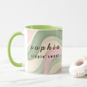 Taza personalizada ondulada pastel estética - Verd