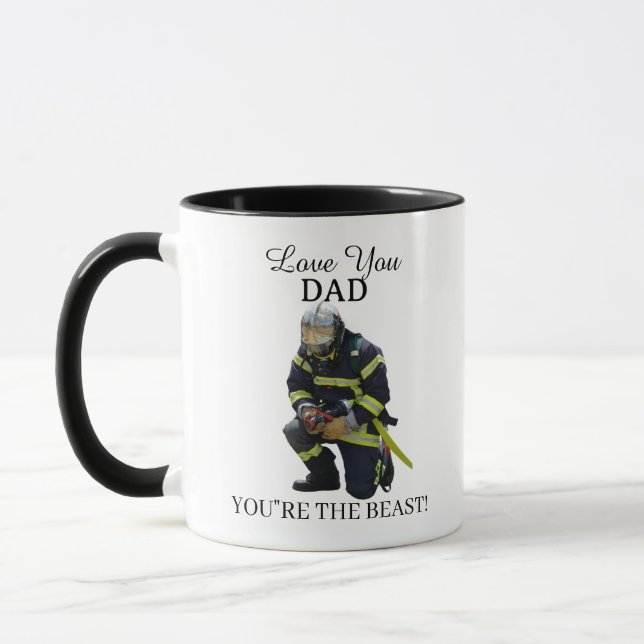Taza personalizada para papá bombero con foto (Izquierda)