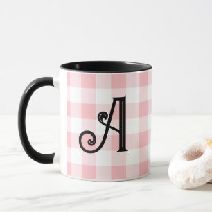 Taza personalizada rosa y negro con monograma feme
