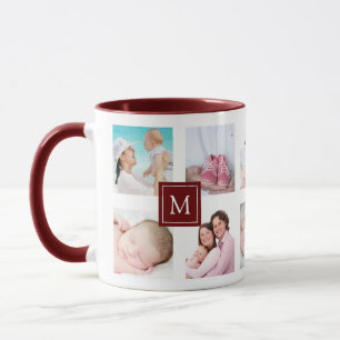Taza Personalizado 10 Collage de fotos Monograma marró