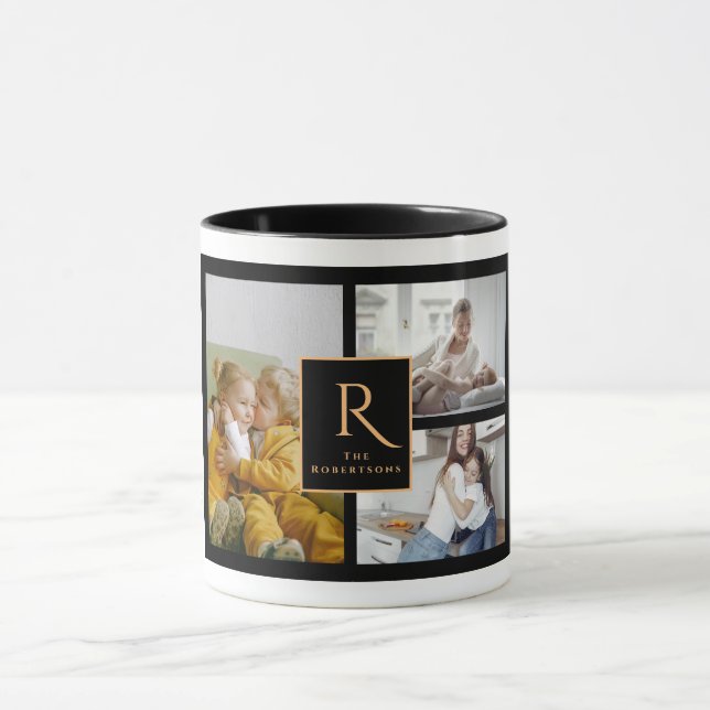 Taza Personalizado 3 Collage de fotos familiar Monogram (Centro)