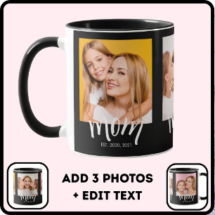 Taza Personalizado 3 Foto Mamá Niños Fecha Establecida