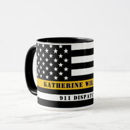 Taza Personalizado 911 Dispatcher USA Flag Thin Gold Li