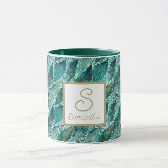 Taza Personalizado acuarela Eucalyptus Blue River Leave (Centro)