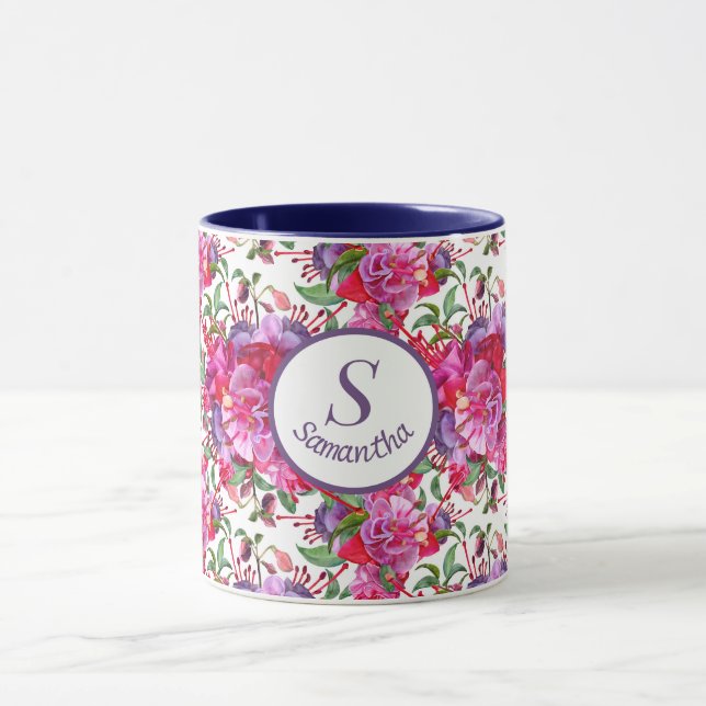 Taza Personalizado acuarela Fuchsia Blooms (Centro)
