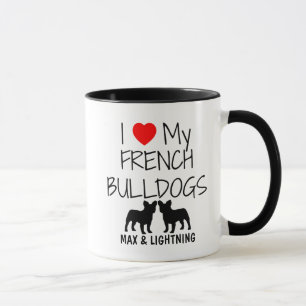Taza Personalizado, amo a mis dos Bulldoges franceses