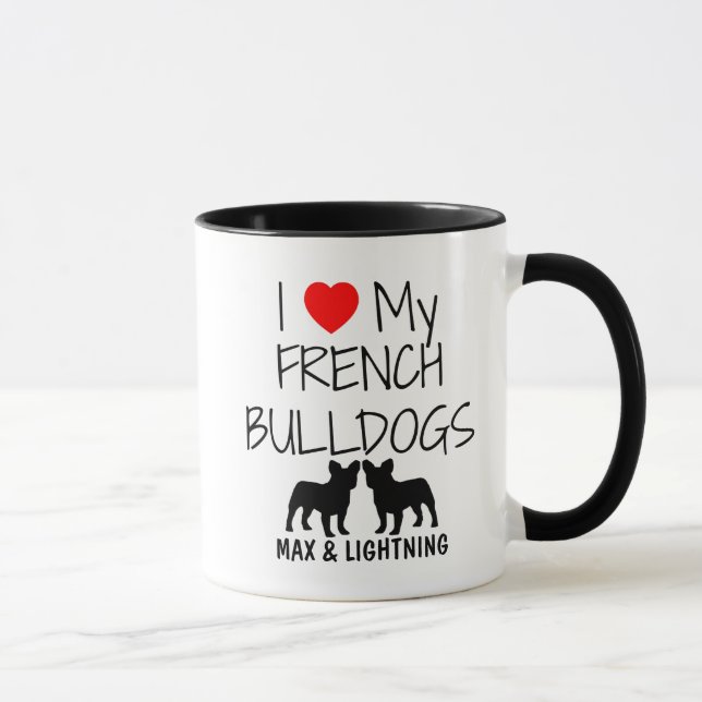 Taza Personalizado, amo a mis dos Bulldoges franceses (Derecha)