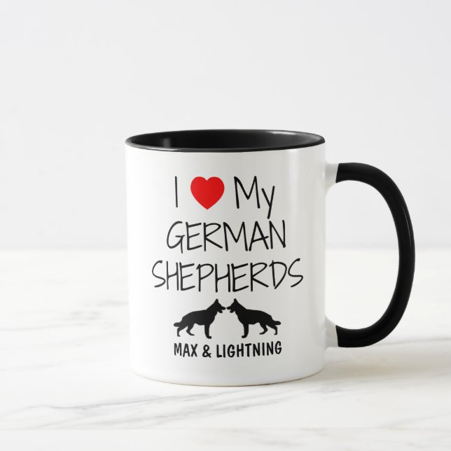 Taza Personalizado Amo A Mis Dos Pastores Alemanes (Derecha)