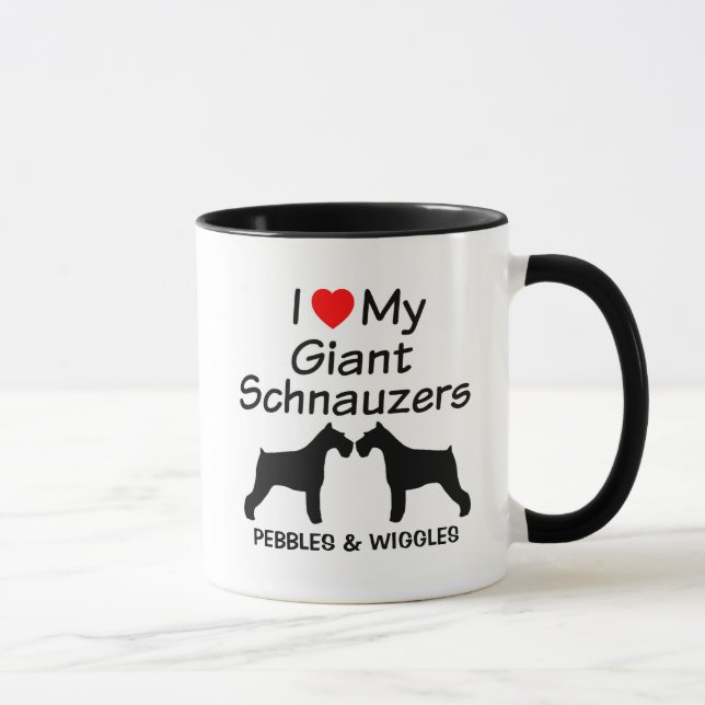 Taza Personalizado, amo a mis dos perros Schnauzer giga (Derecha)