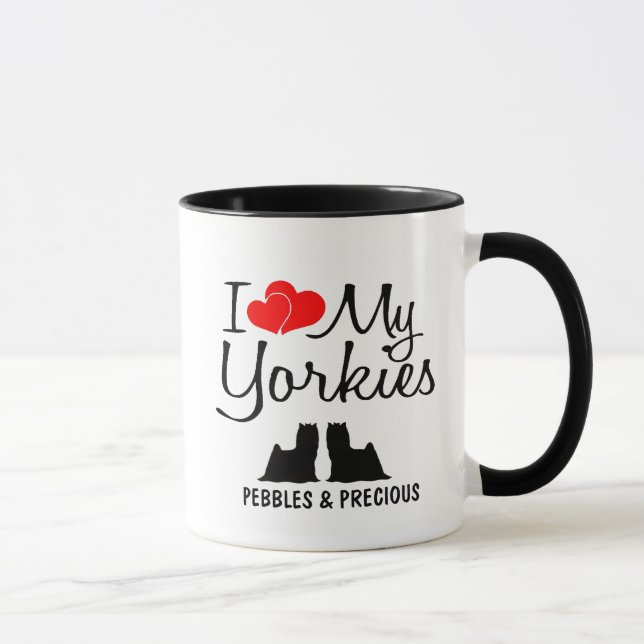 Taza Personalizado, amo a mis dos Yorkies (Derecha)