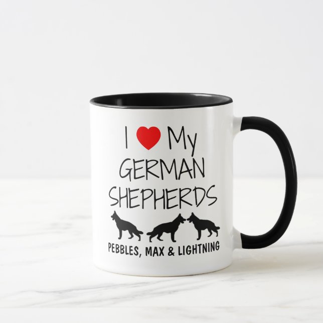 Taza Personalizado Amo A Mis Tres Pastores Alemanes (Derecha)