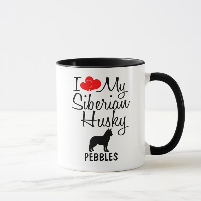 Taza Personalizado Amo Mi Perro Husky Siberiano (Derecha)
