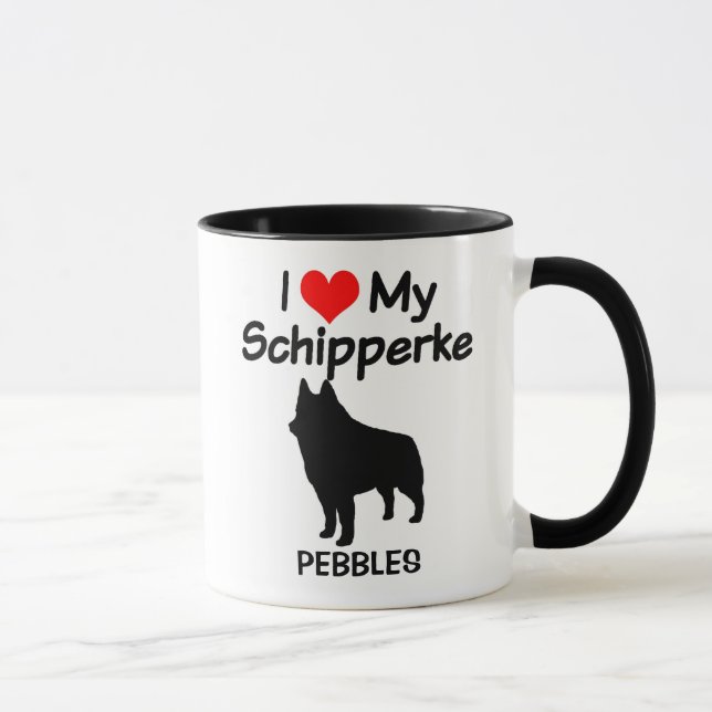 Taza Personalizado Amo Mi Silhouette De Perro Schipperk (Derecha)
