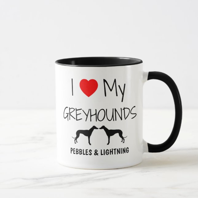 Taza Personalizado Amo Mis Dos Greyhounds (Derecha)